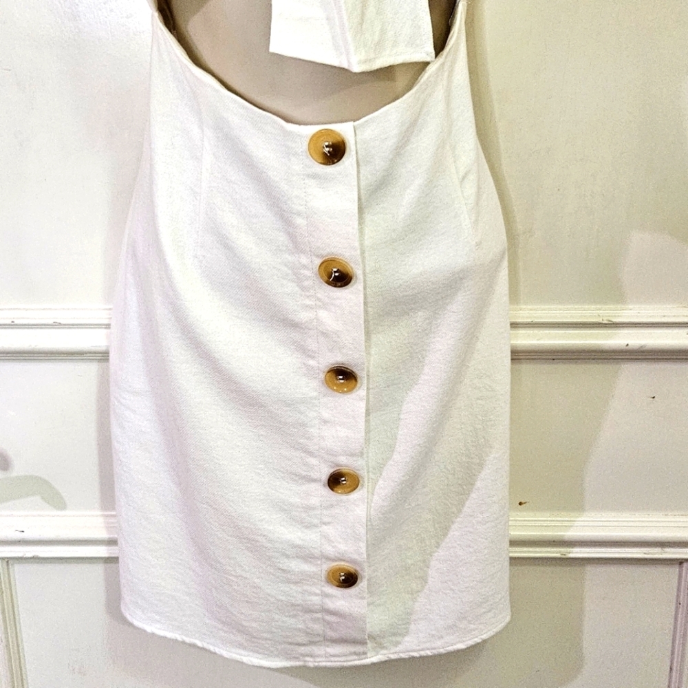 SABO Skirt Bella White Cut-Out Dress with Beige Button Detail, Large,NWT - Picture 10 of 16